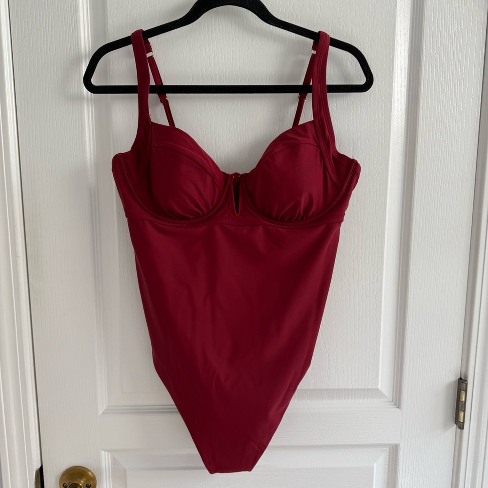 NWT Shade & Shore One Piece High Leg Balconette Underwire Swimsuit Red XL